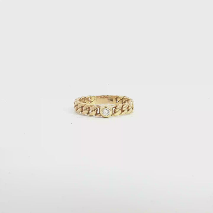 18ct YG Curb Link and 1 Diamond Ring