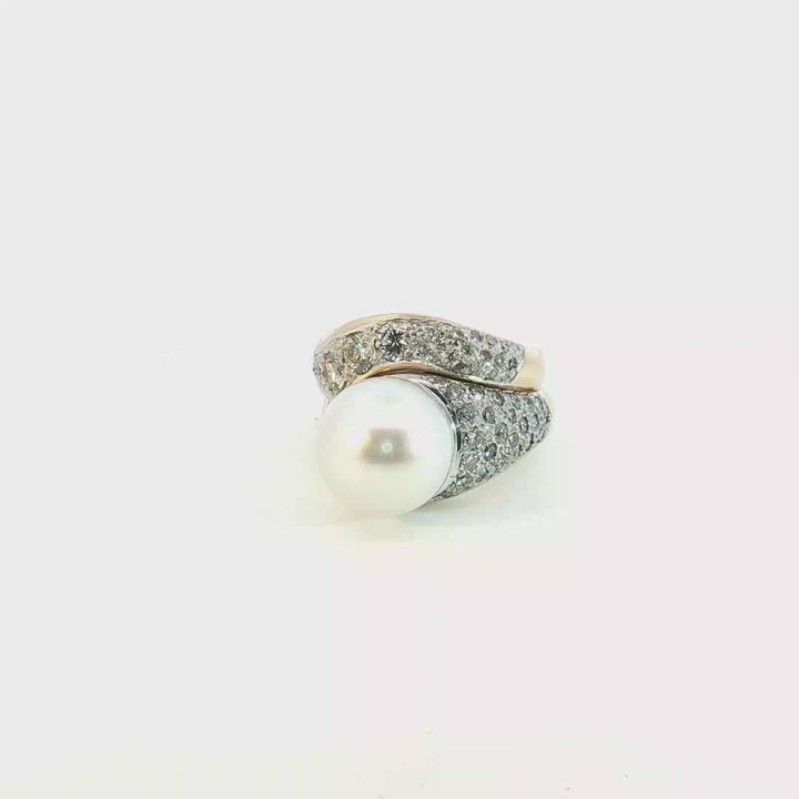 18ct Yellow Gold Pearl ring with pave diamonds and matching diamond ring