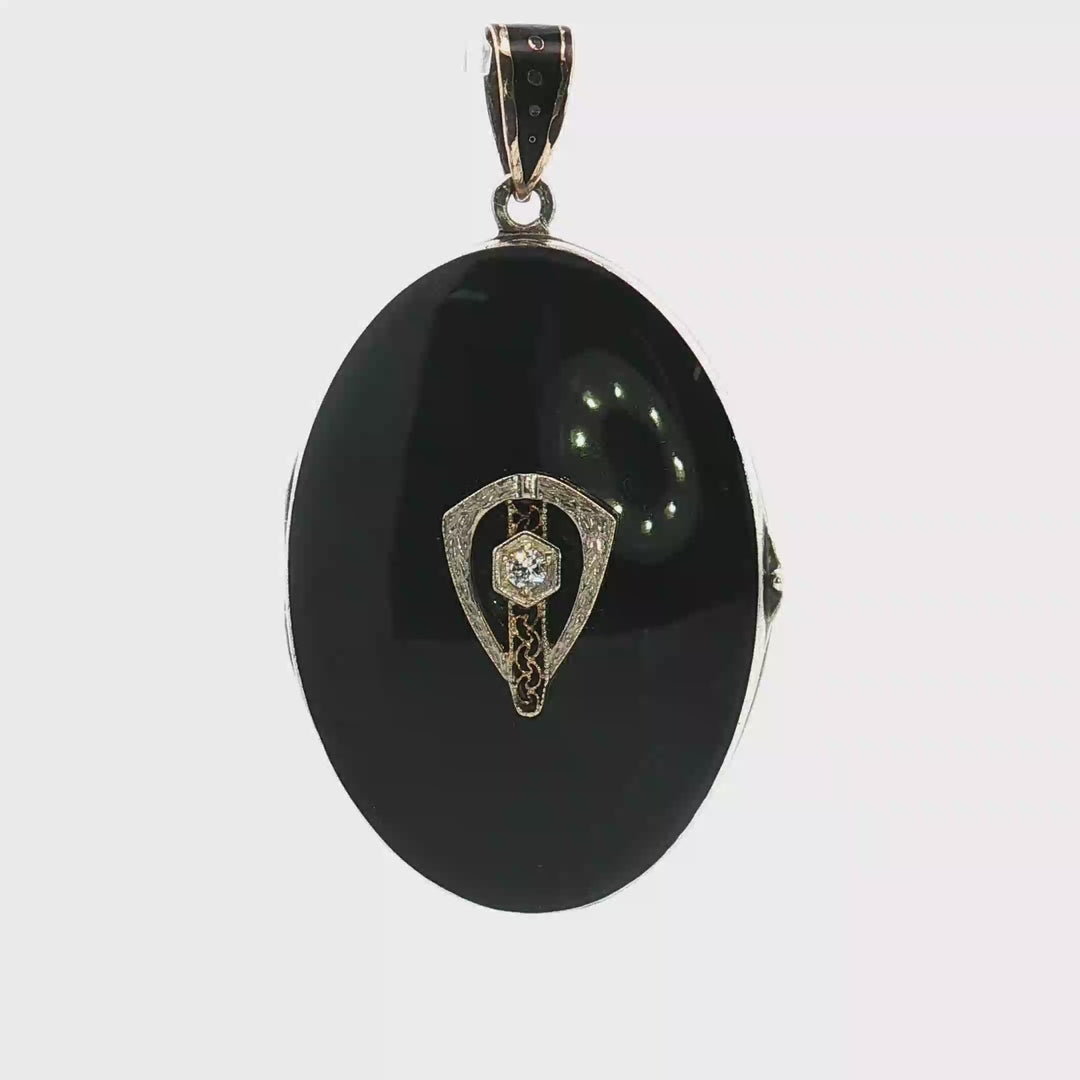 Diamond Set Black Enamel Locket
