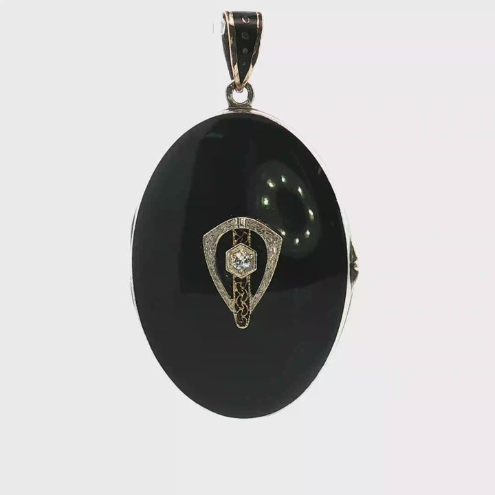 Diamond Set Black Enamel Locket
