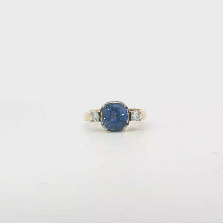 18ct 2Tone Ceylon Sapphire and Diamond Trilogy Ring
