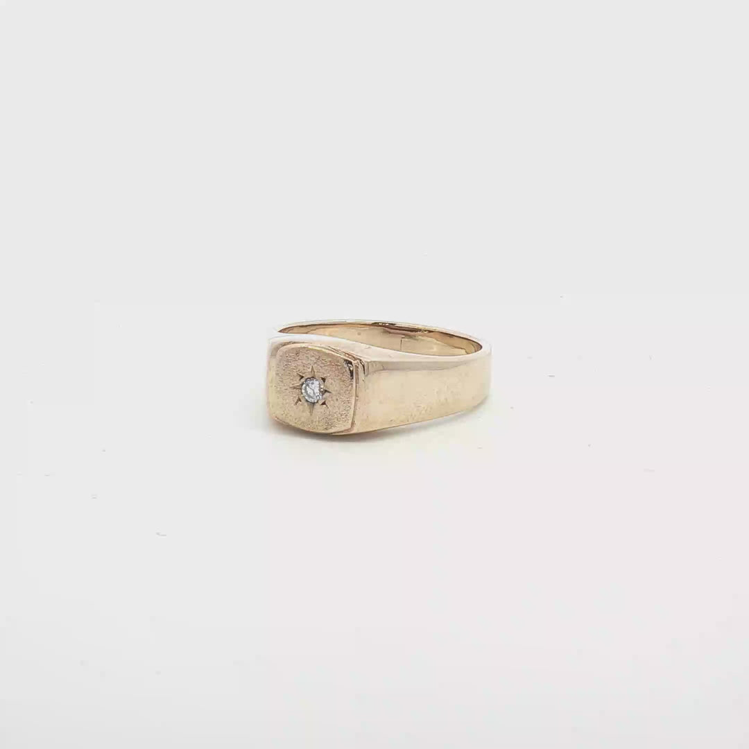 9ct YG Diamond Set Signet Ring