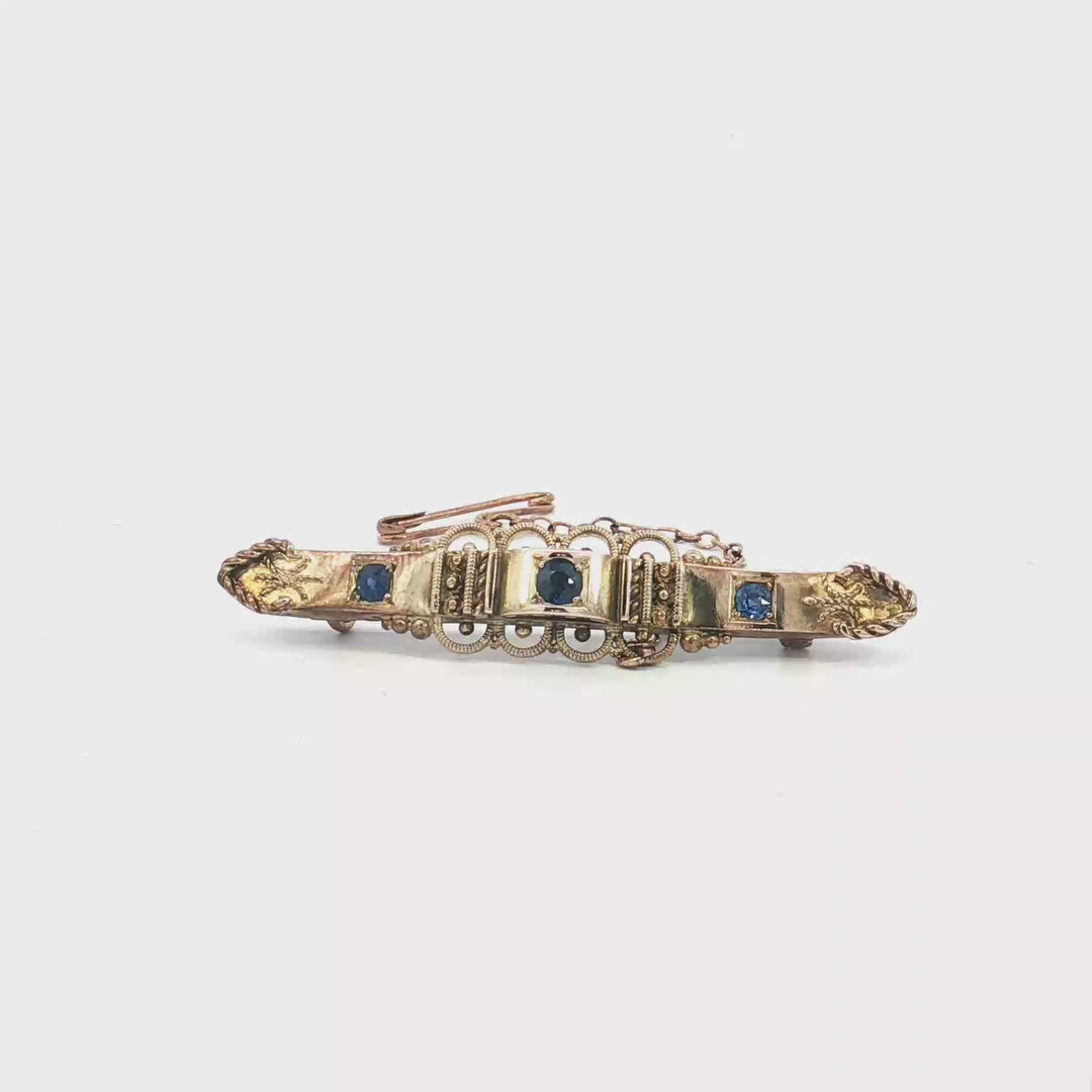 9ct YG Brooch with Sapphire Doublets