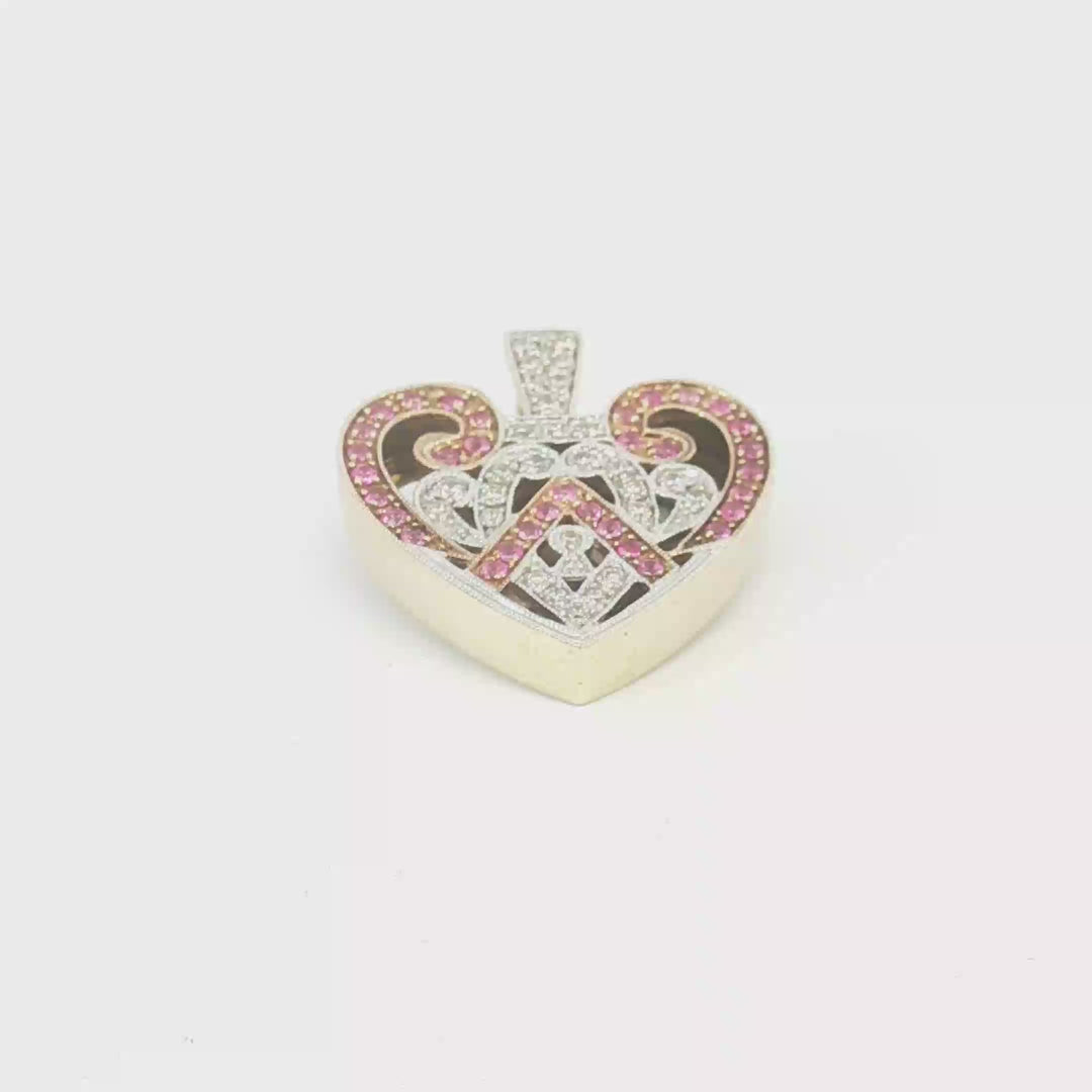 9ct YG Pink Sapphire and Diamond Heart Enhancer Pendant