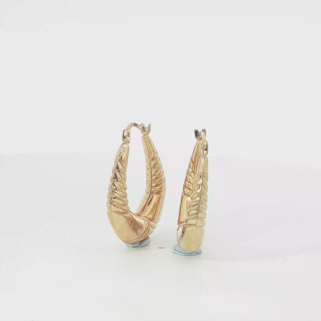 9ct YG Textured Puffed Hoop Earrings