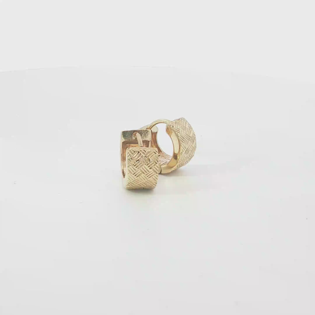 9ct YG Textured Cross-Hatch Hoop Earrings
