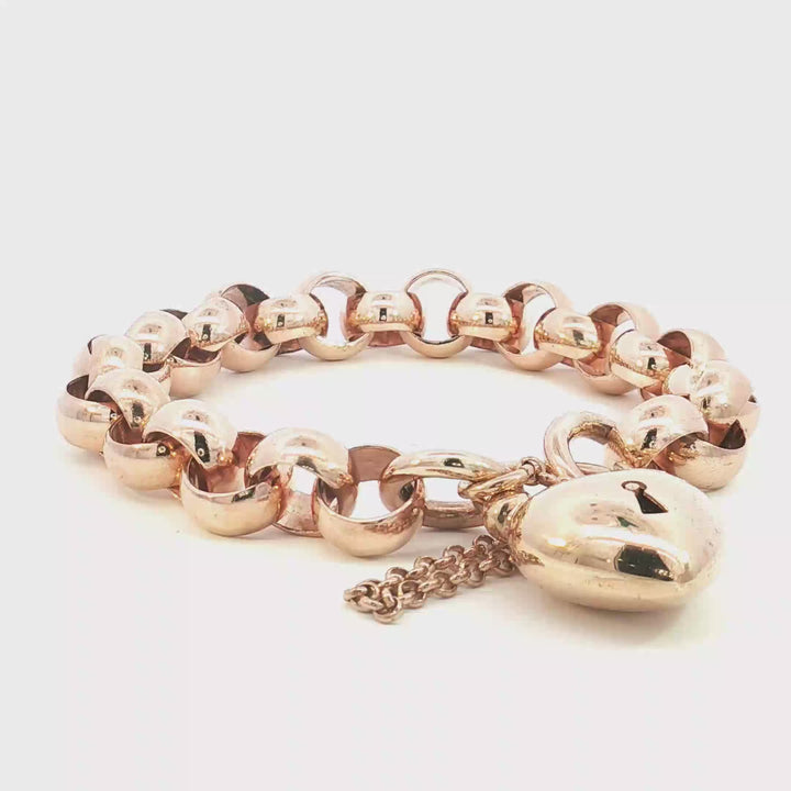 9ct RG Belcher Link Heart Padlock Bracelet